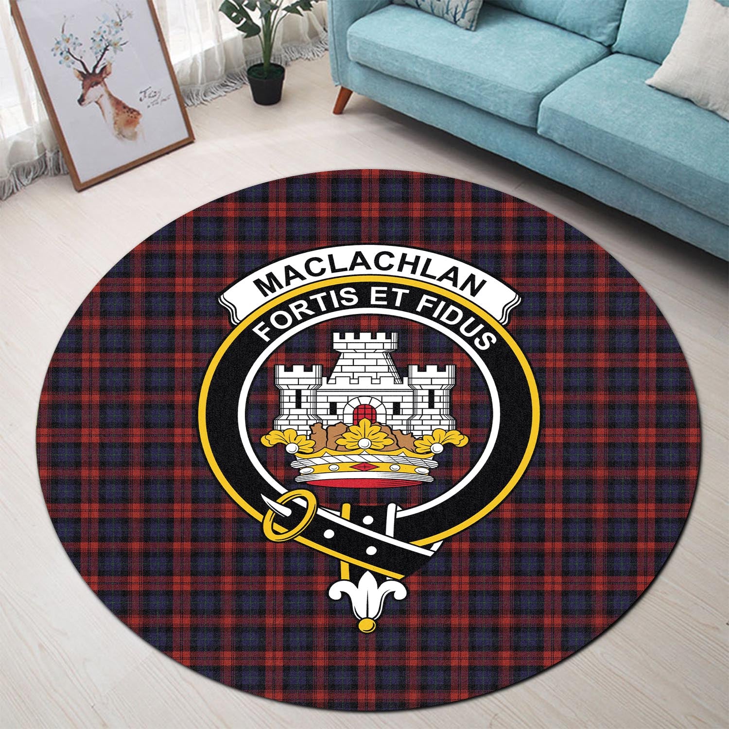 maclachlan-tartan-round-rug-with-family-crest