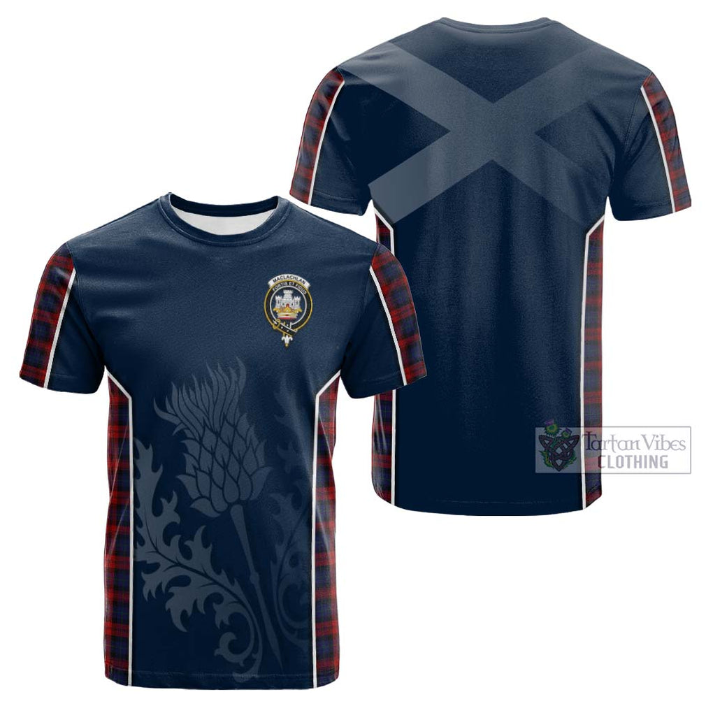 Tartan Vibes Clothing MacLachlan Tartan Cotton T-shirt with Family Crest and Scottish Thistle Vibes Sport Style