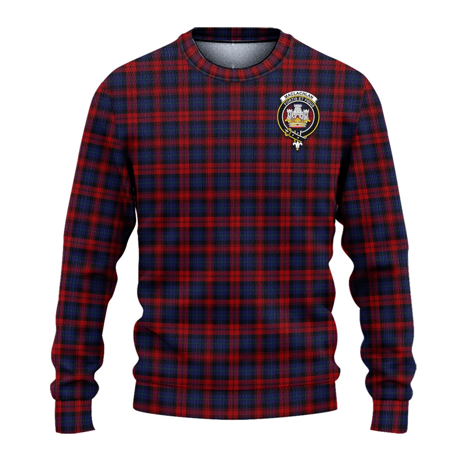 MacLachlan Tartan Knitted Sweater with Family Crest - Tartanvibesclothing