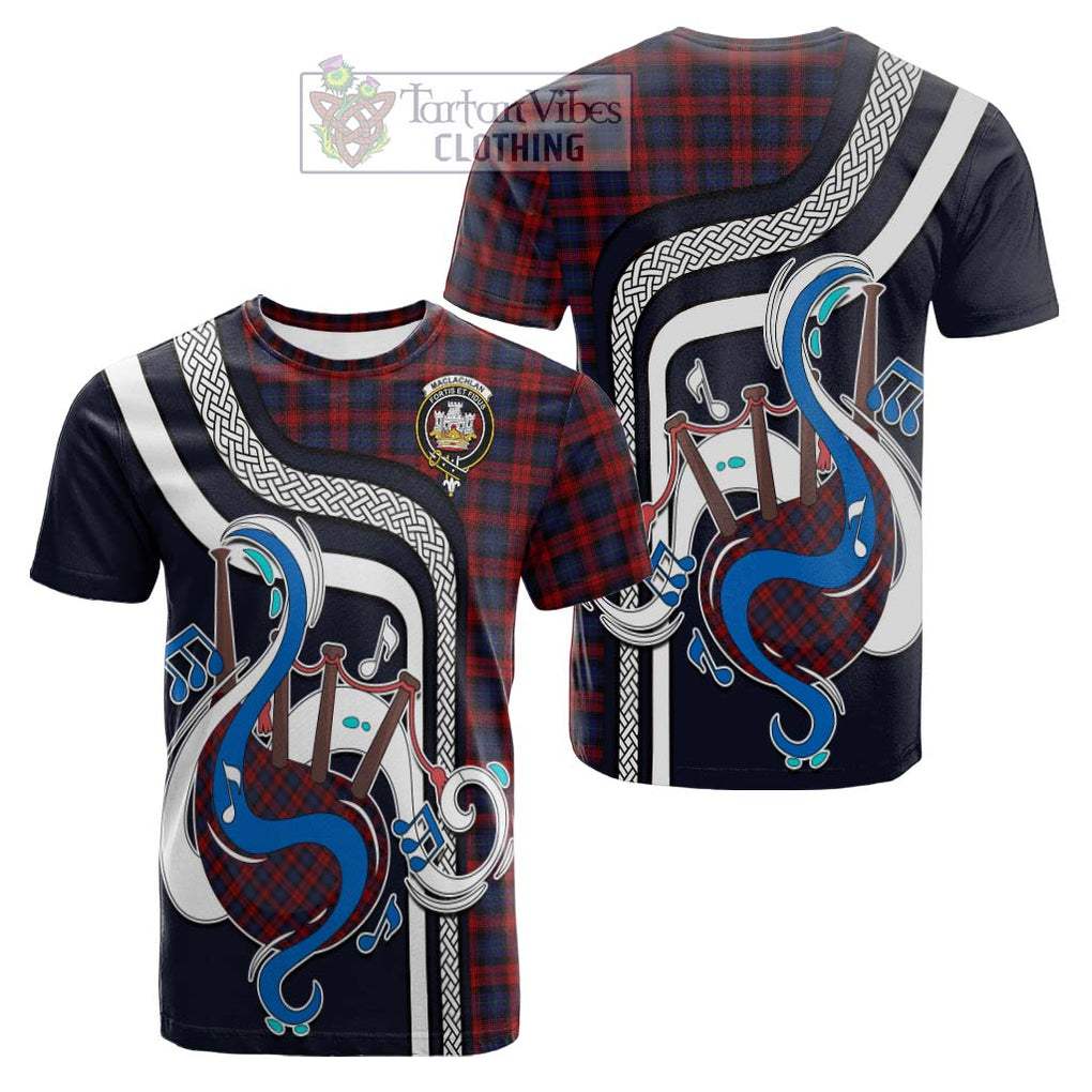 Tartan Vibes Clothing MacLachlan Tartan Cotton T-shirt with Epic Bagpipe Style