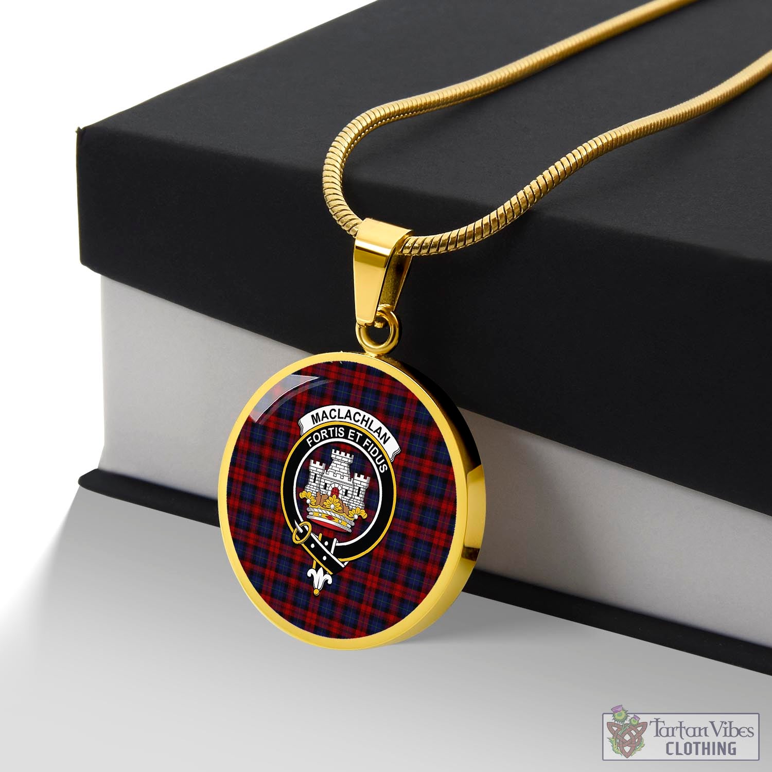 Tartan Vibes Clothing MacLachlan Tartan Circle Necklace with Family Crest