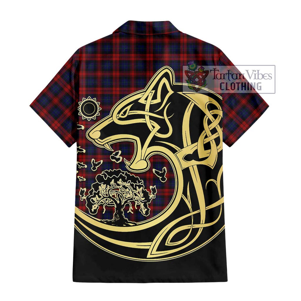 MacLachlan (McLachlan) Tartan Short Sleeve Button Shirt with Family Crest Celtic Wolf Style - Tartan Vibes Clothing