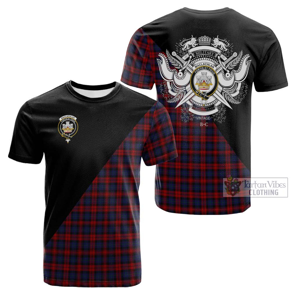 Tartan Vibes Clothing MacLachlan Tartan Cotton T-shirt with Family Crest and Military Logo Style