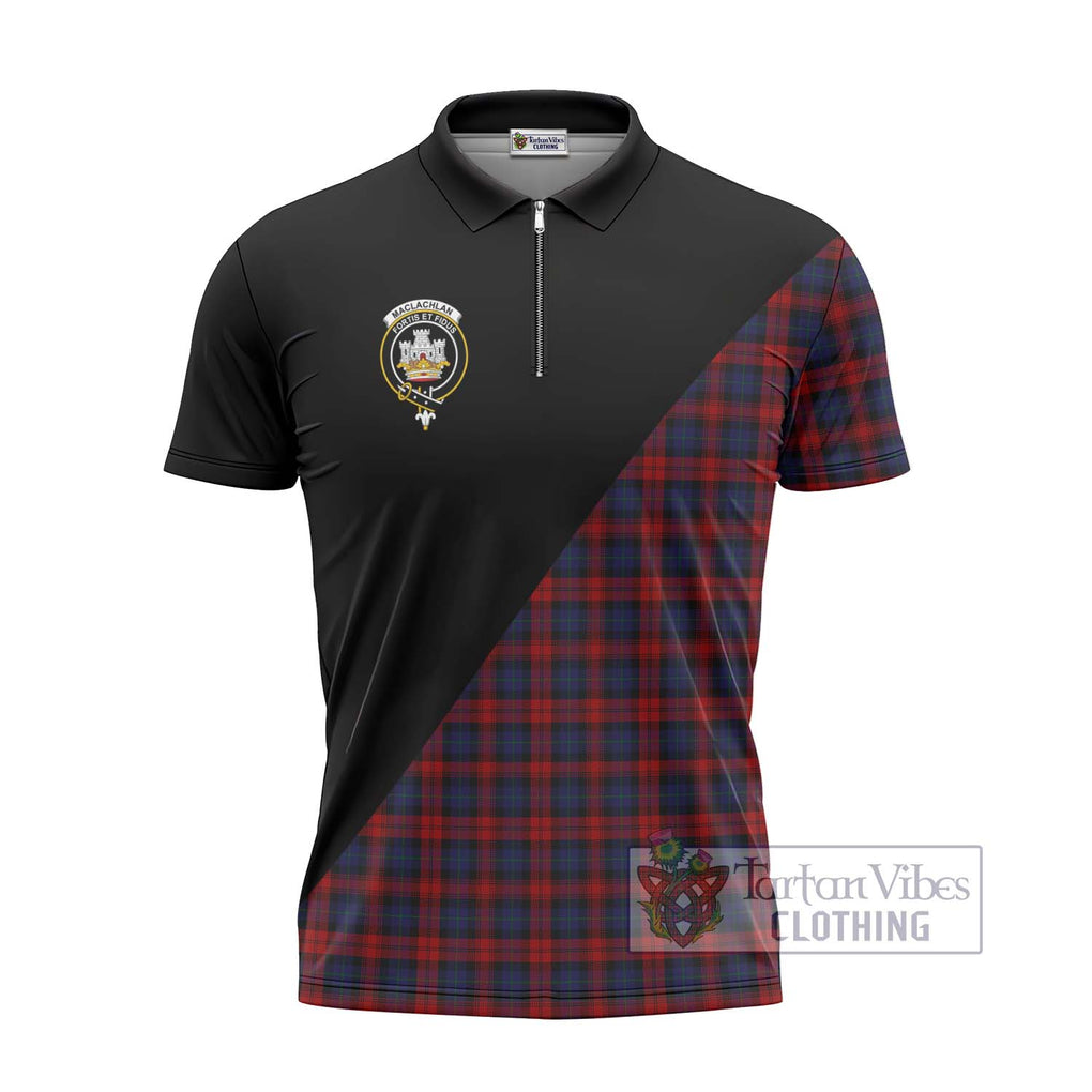 MacLachlan (McLachlan) Tartan Zipper Polo Shirt with Family Crest and Military Logo Style - Tartanvibesclothing Shop