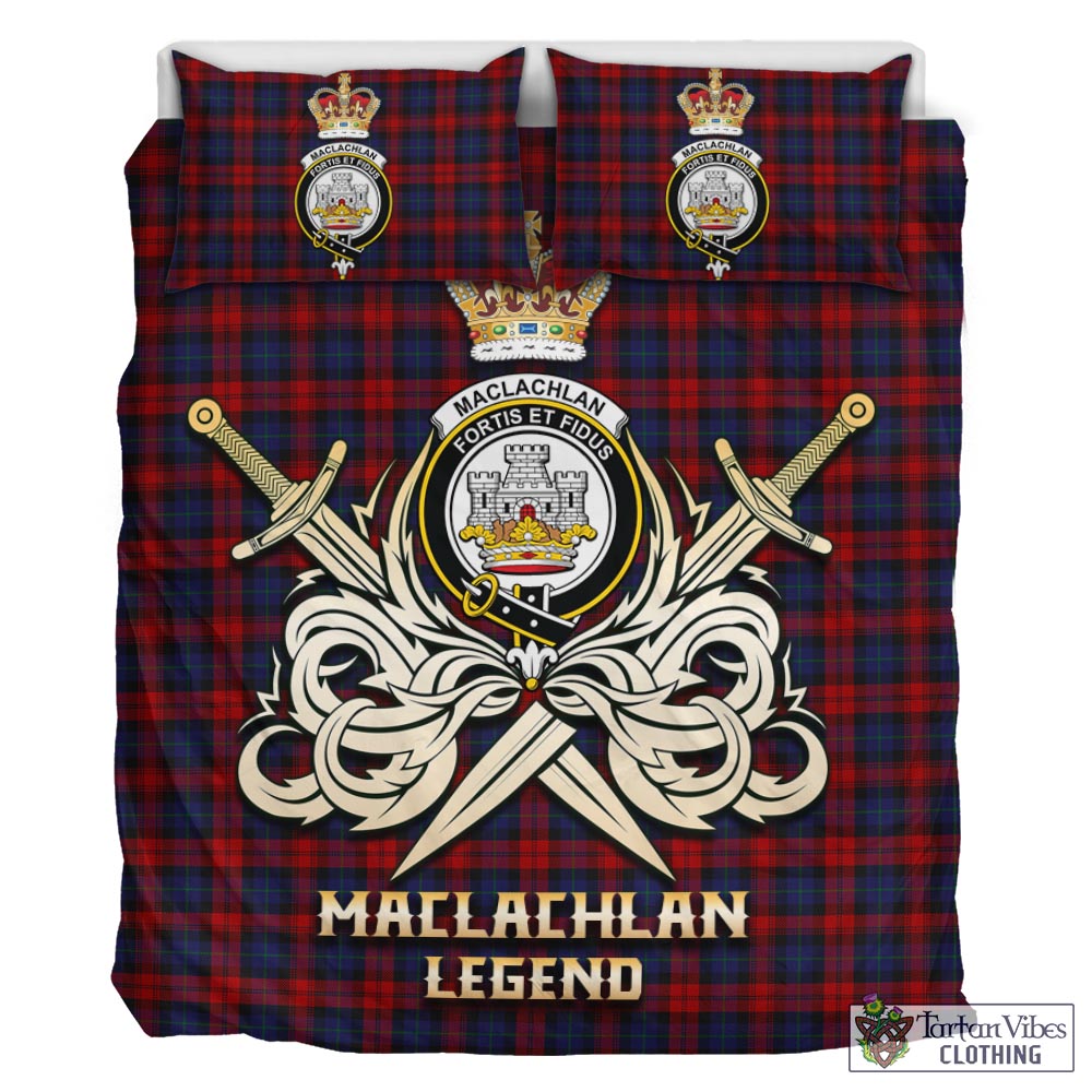 Tartan Vibes Clothing MacLachlan Tartan Bedding Set with Clan Crest and the Golden Sword of Courageous Legacy