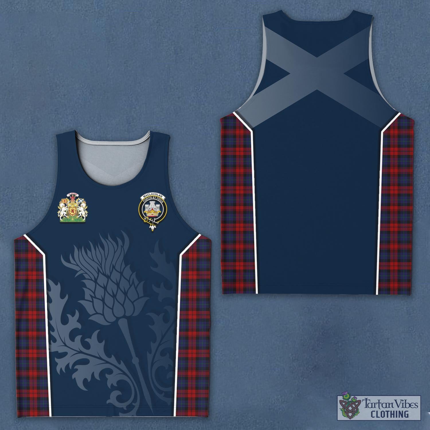 Tartan Vibes Clothing MacLachlan Tartan Men's Tanks Top with Family Crest and Scottish Thistle Vibes Sport Style