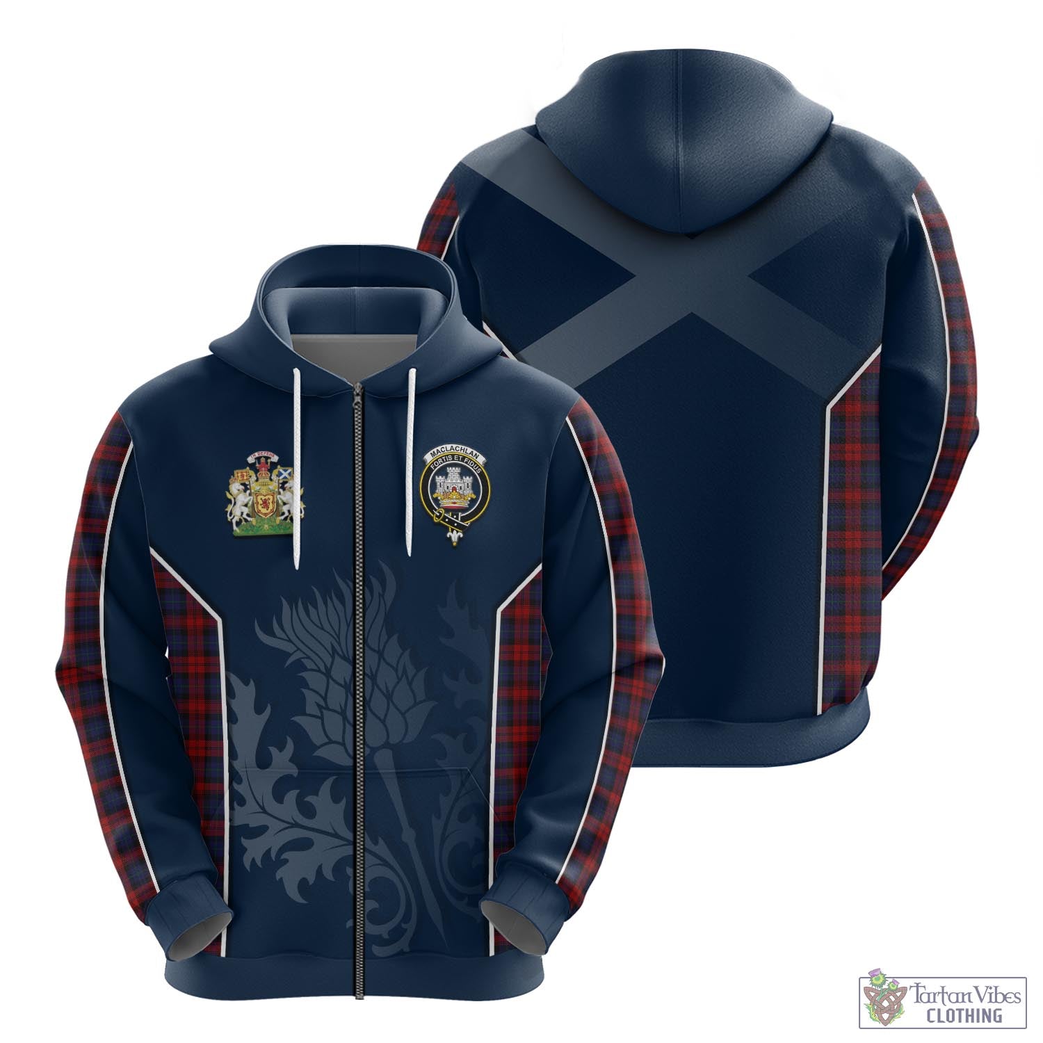 Tartan Vibes Clothing MacLachlan Tartan Hoodie with Family Crest and Scottish Thistle Vibes Sport Style