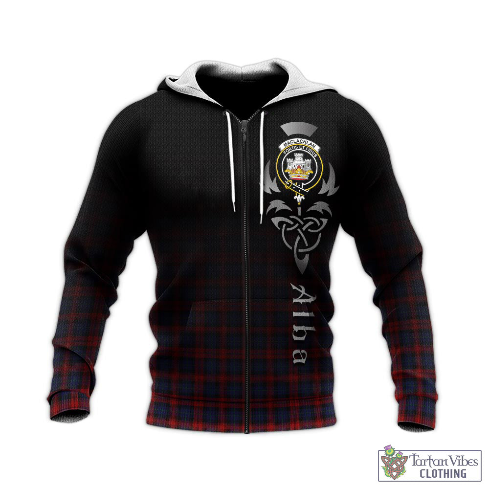 Tartan Vibes Clothing MacLachlan Tartan Knitted Hoodie Featuring Alba Gu Brath Family Crest Celtic Inspired