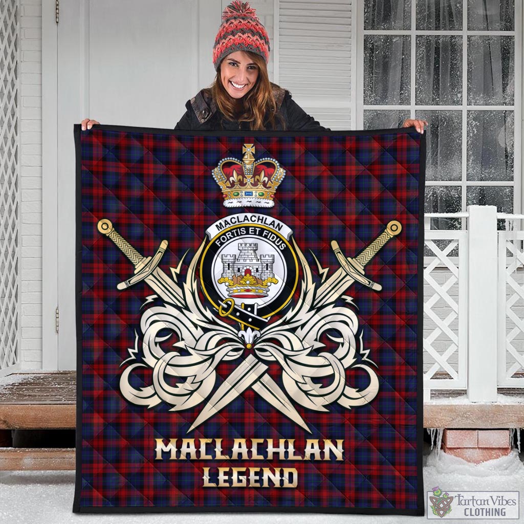 Tartan Vibes Clothing MacLachlan Tartan Quilt with Clan Crest and the Golden Sword of Courageous Legacy