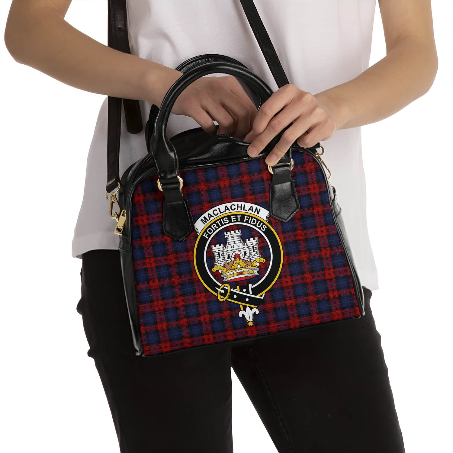 MacLachlan Tartan Shoulder Handbags with Family Crest - Tartanvibesclothing