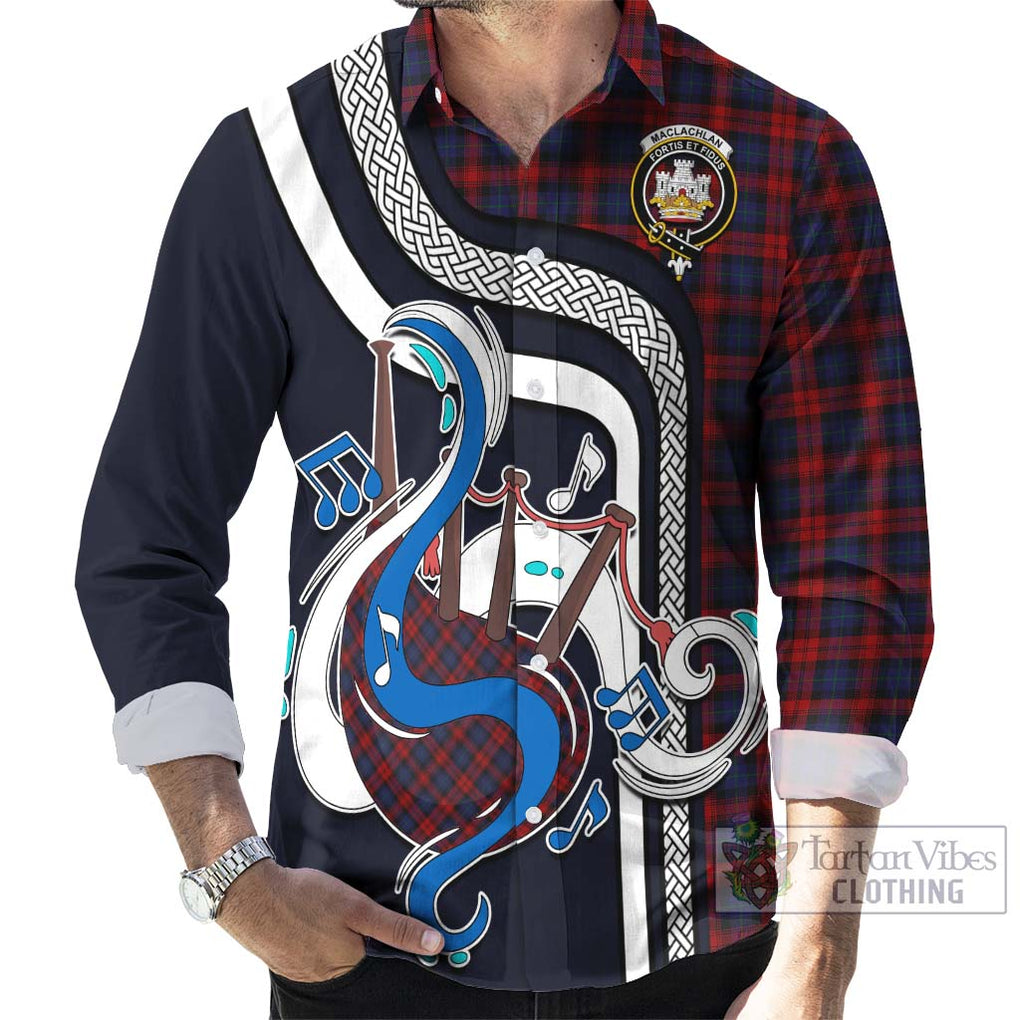 MacLachlan (McLachlan) Tartan Long Sleeve Button Shirt with Epic Bagpipe Style - Tartanvibesclothing Shop