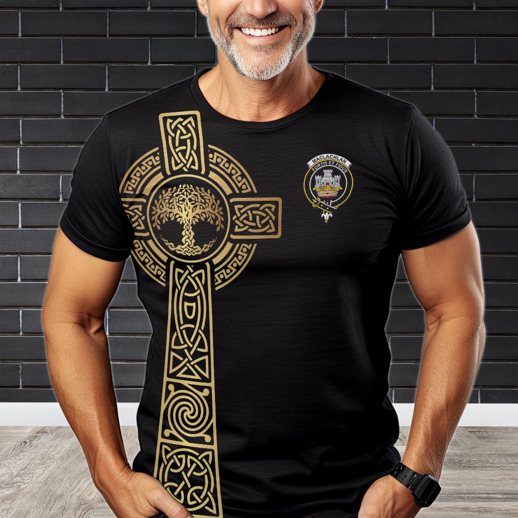 MacLachlan Clan Mens T-Shirt with Golden Celtic Tree Of Life - Tartanvibesclothing