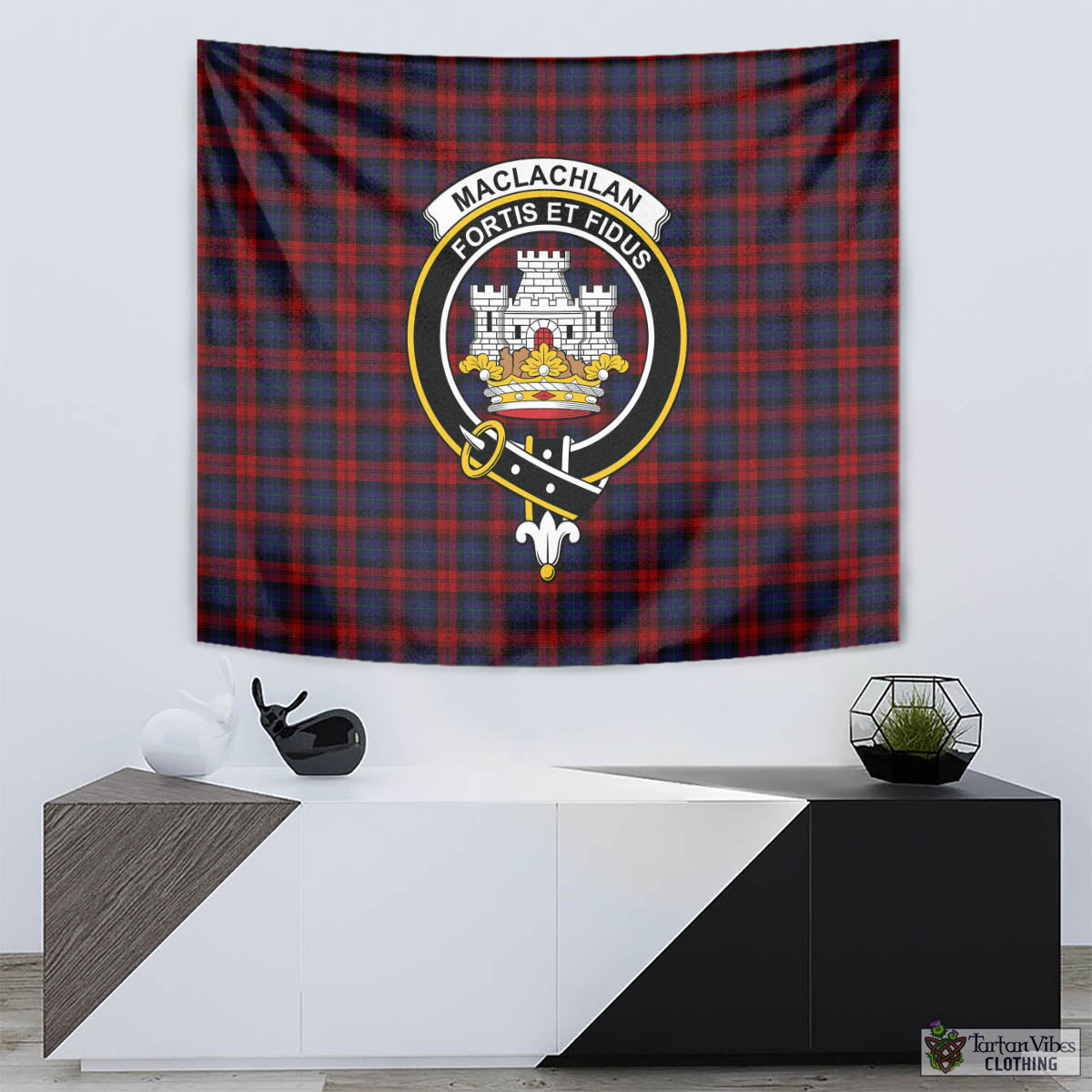 Tartan Vibes Clothing MacLachlan Tartan Tapestry Wall Hanging and Home Decor for Room with Family Crest