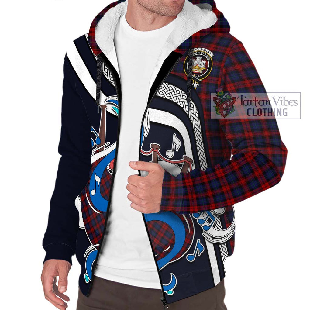 MacLachlan (McLachlan) Tartan Sherpa Hoodie with Epic Bagpipe Style Unisex - Tartanvibesclothing Shop