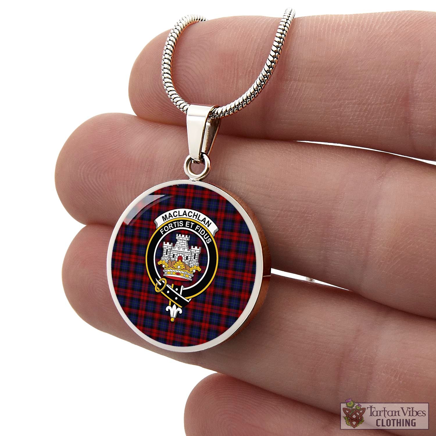 Tartan Vibes Clothing MacLachlan Tartan Circle Necklace with Family Crest