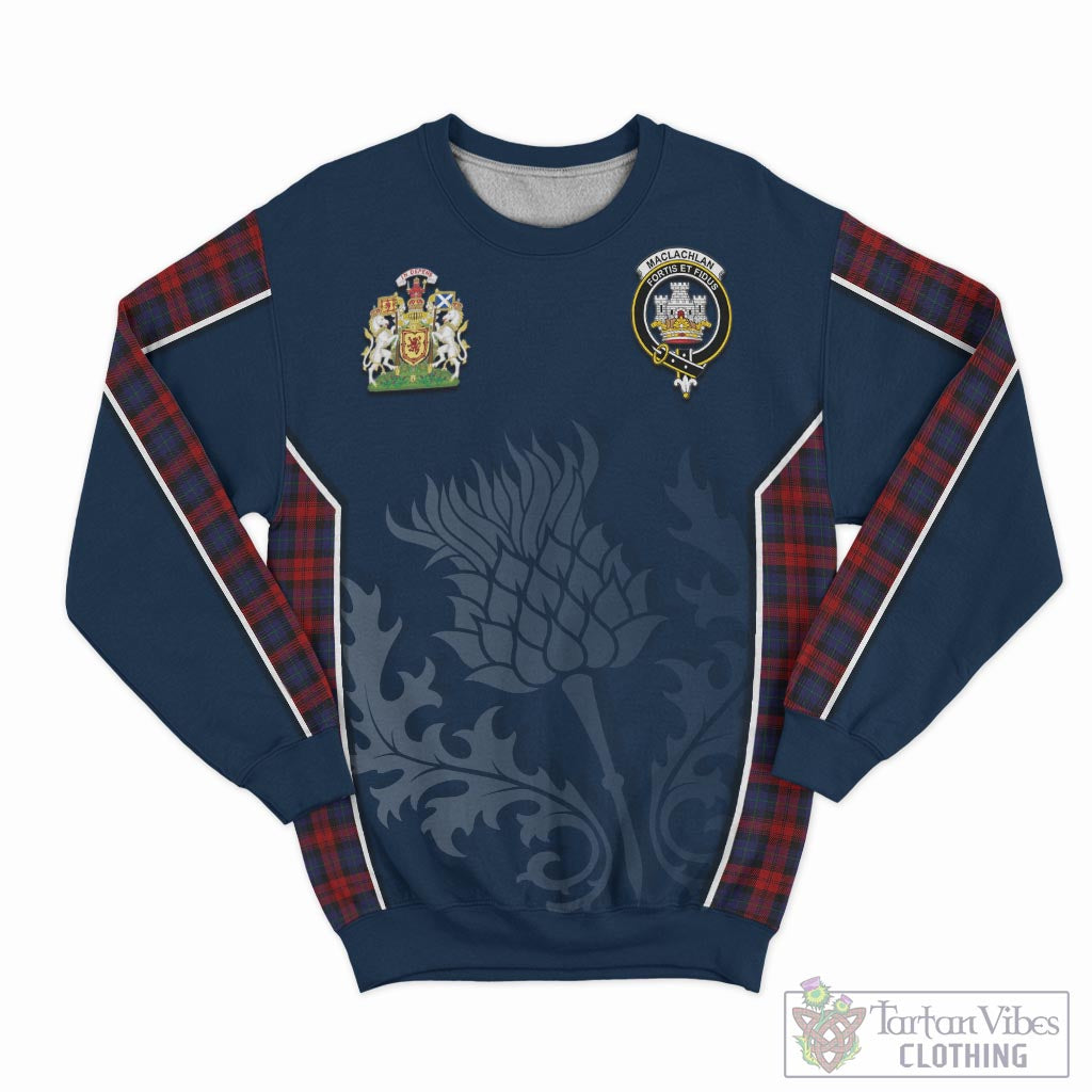 Tartan Vibes Clothing MacLachlan Tartan Sweatshirt with Family Crest and Scottish Thistle Vibes Sport Style