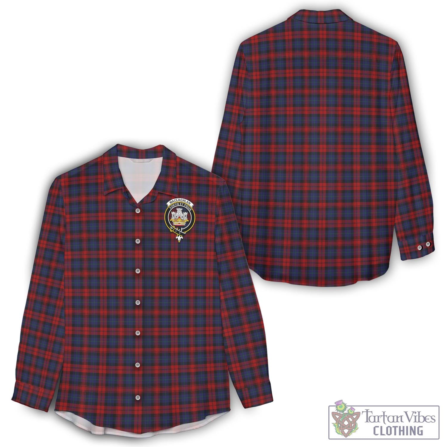 Tartan Vibes Clothing MacLachlan Tartan Womens Casual Shirt with Family Crest