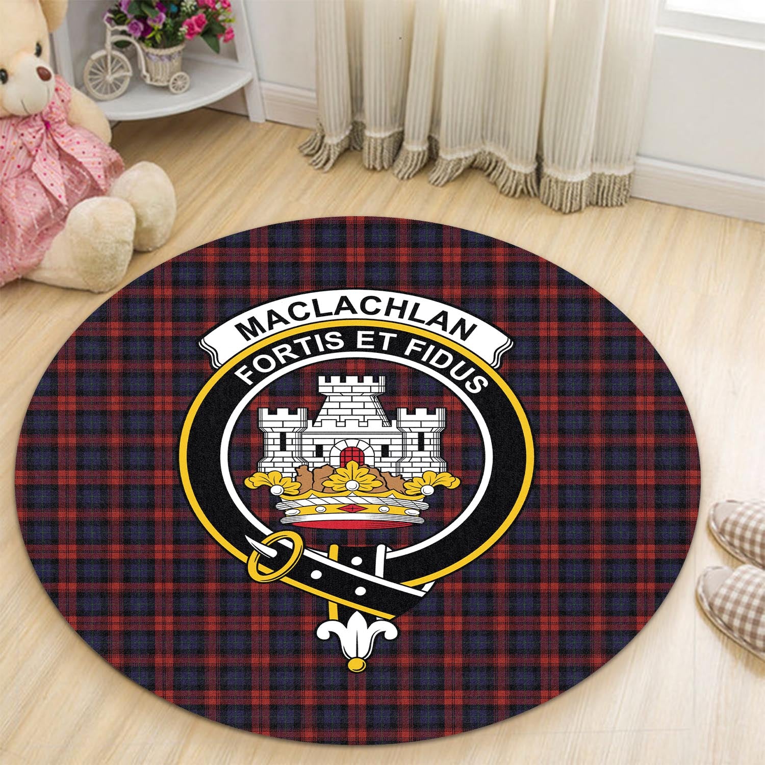 maclachlan-tartan-round-rug-with-family-crest