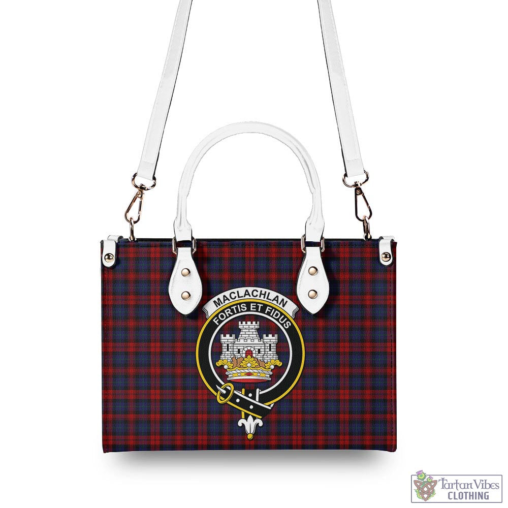 Tartan Vibes Clothing MacLachlan Tartan Luxury Leather Handbags with Family Crest