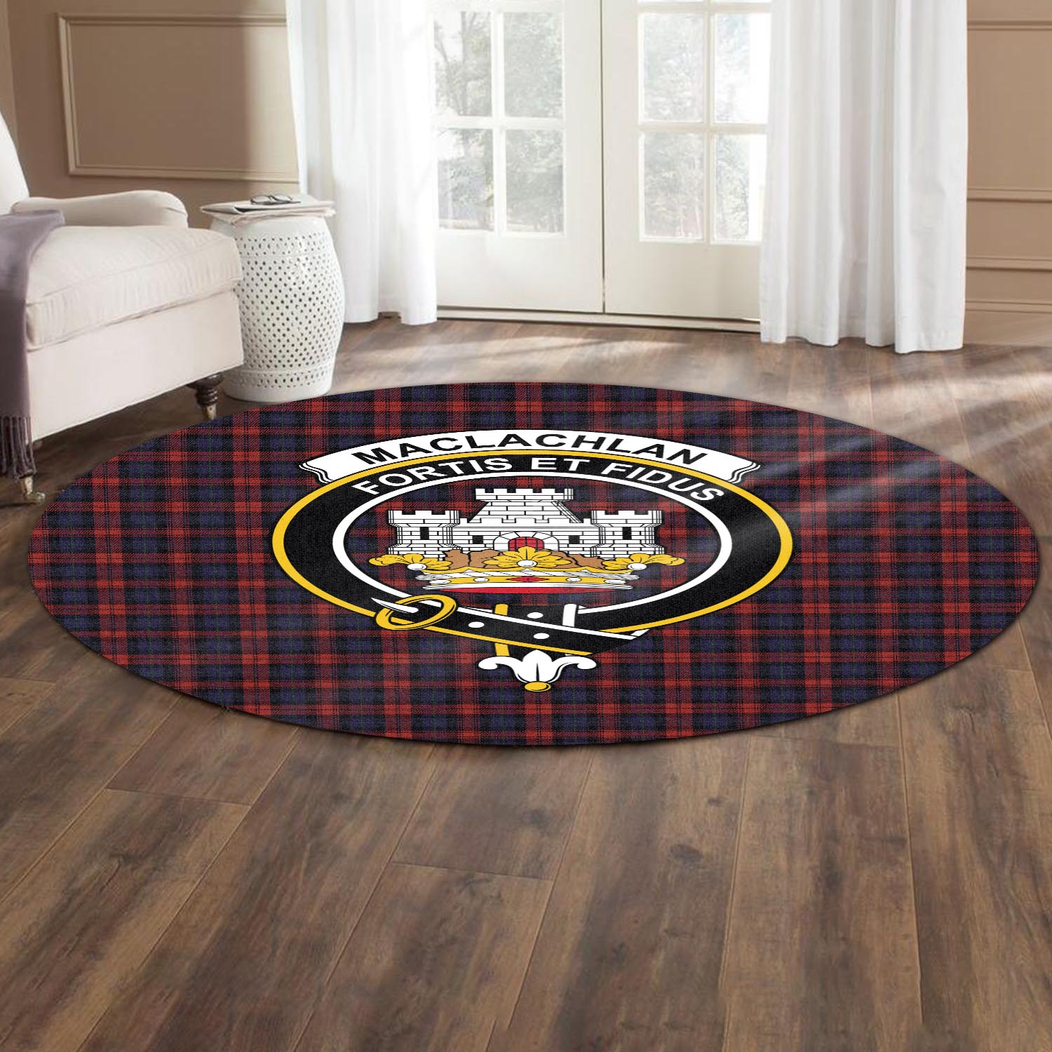 maclachlan-tartan-round-rug-with-family-crest