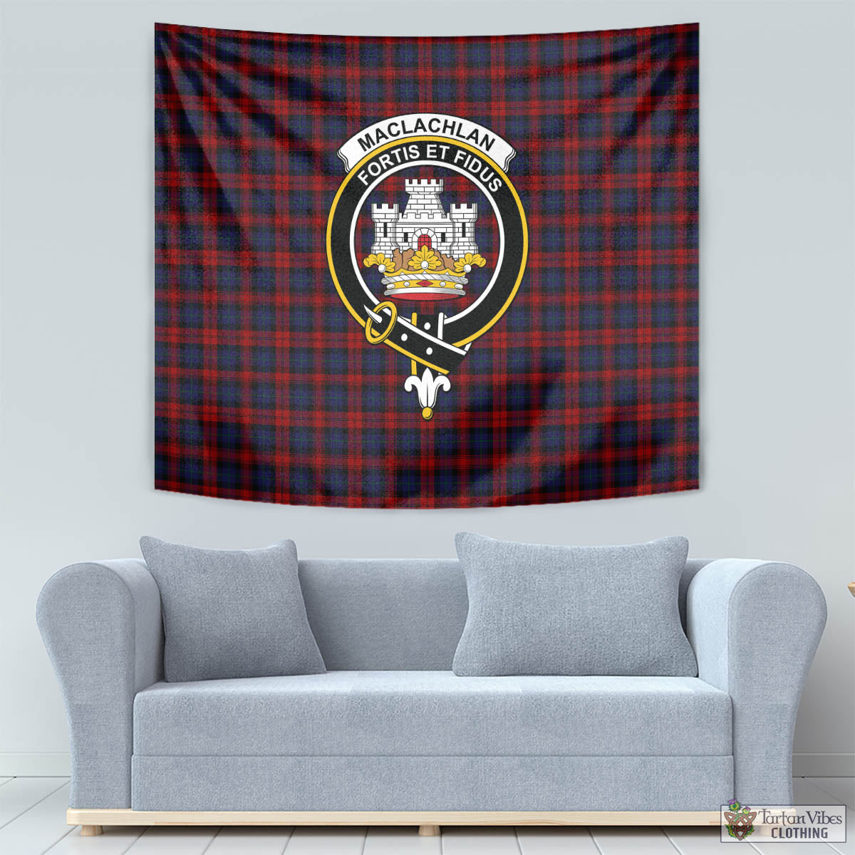 Tartan Vibes Clothing MacLachlan Tartan Tapestry Wall Hanging and Home Decor for Room with Family Crest