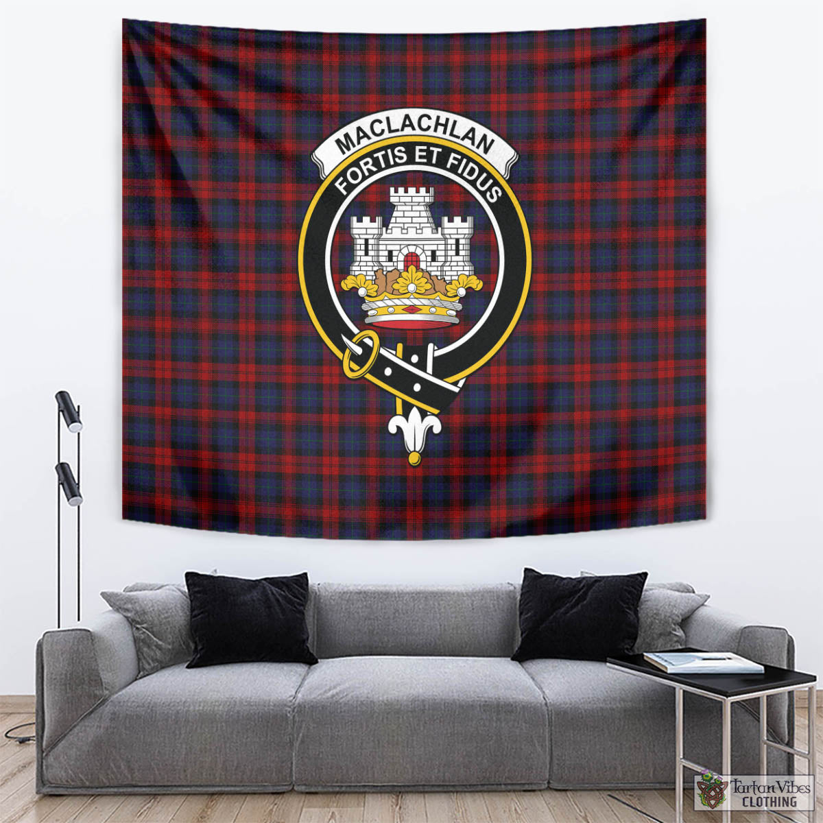 Tartan Vibes Clothing MacLachlan Tartan Tapestry Wall Hanging and Home Decor for Room with Family Crest