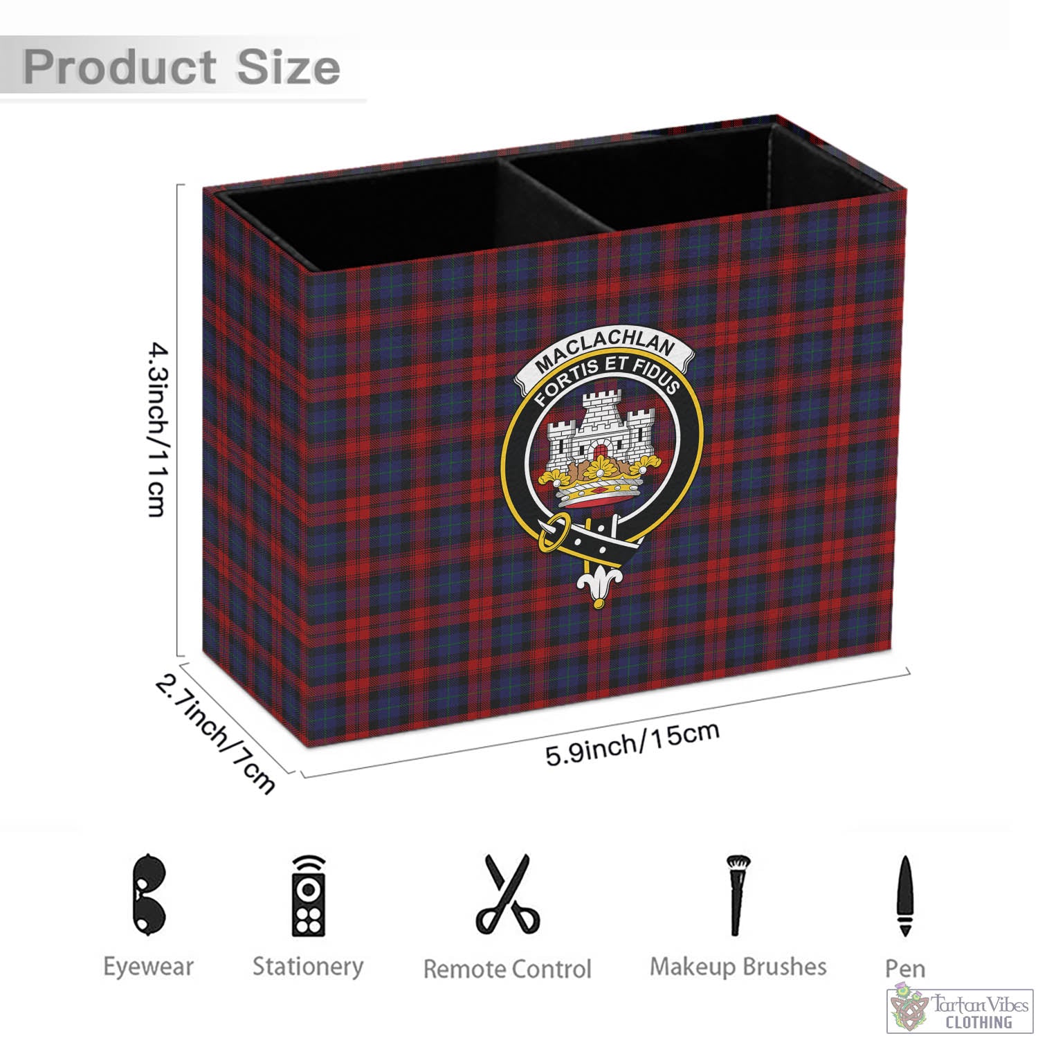 Tartan Vibes Clothing MacLachlan Tartan Pen Holder with Family Crest