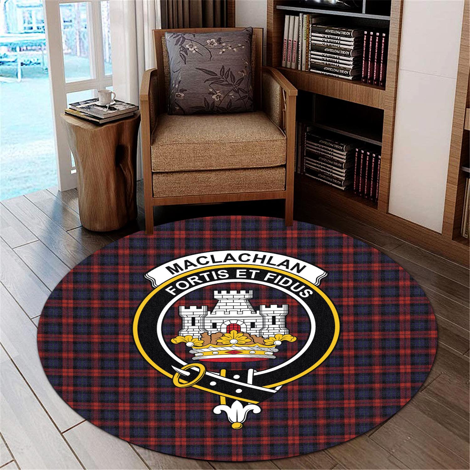 maclachlan-tartan-round-rug-with-family-crest