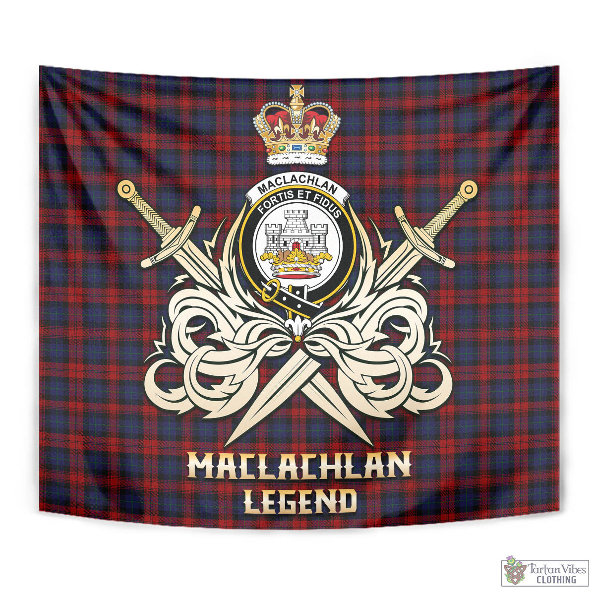 Tartan Vibes Clothing MacLachlan Tartan Tapestry with Clan Crest and the Golden Sword of Courageous Legacy