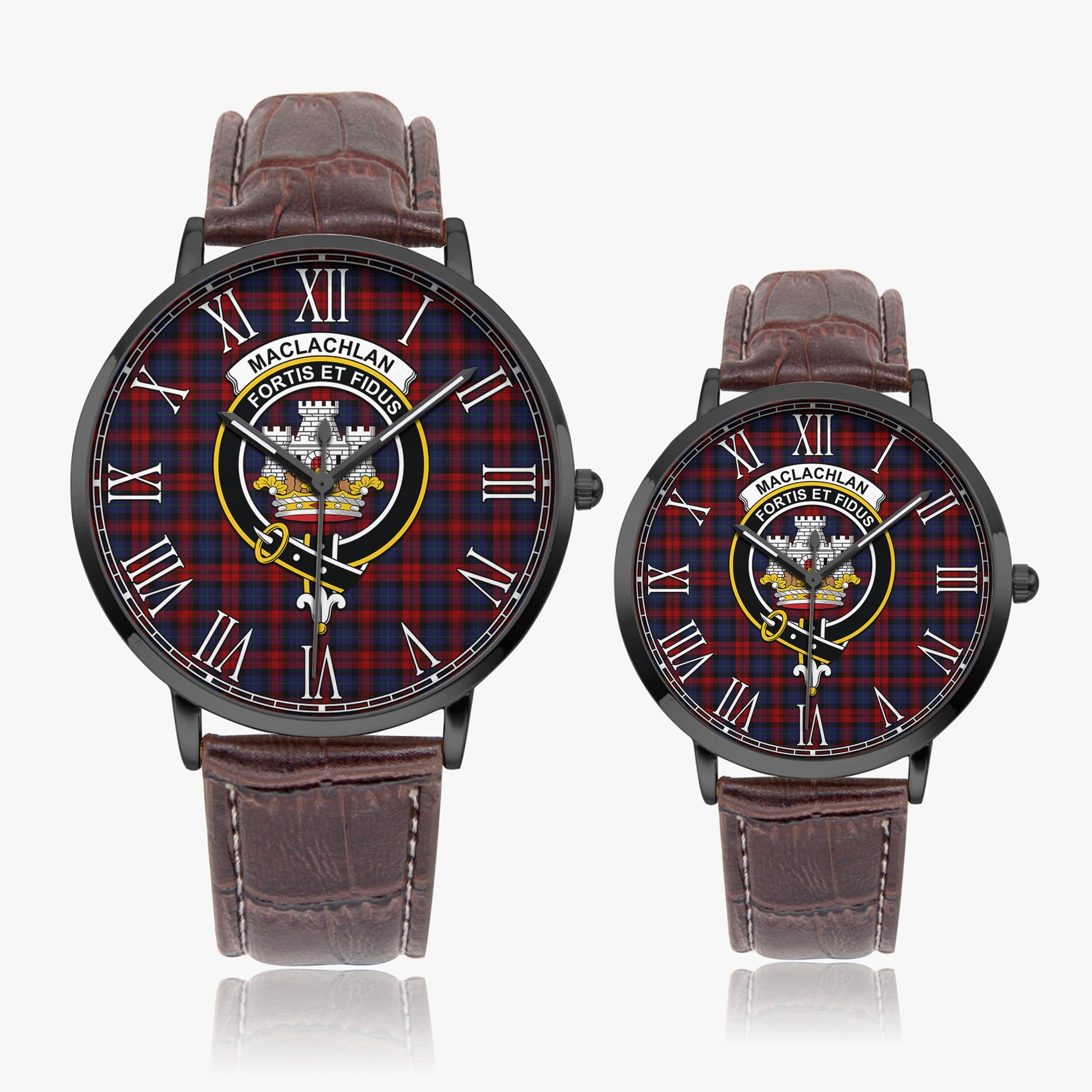 MacLachlan Tartan Family Crest Leather Strap Quartz Watch - Tartanvibesclothing