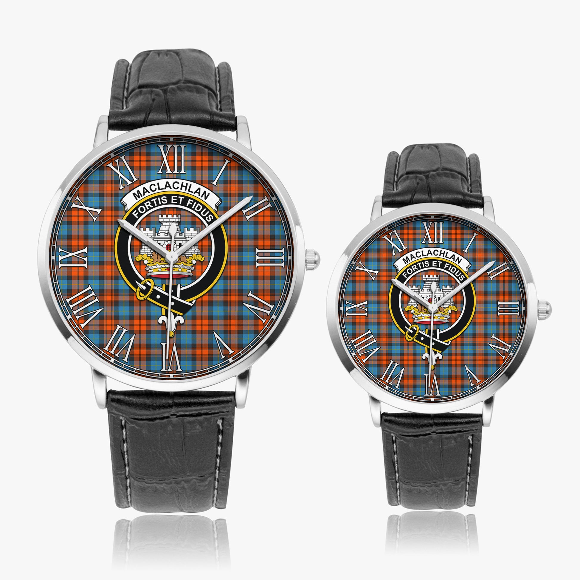 MacLachlan Ancient Tartan Family Crest Leather Strap Quartz Watch - Tartanvibesclothing