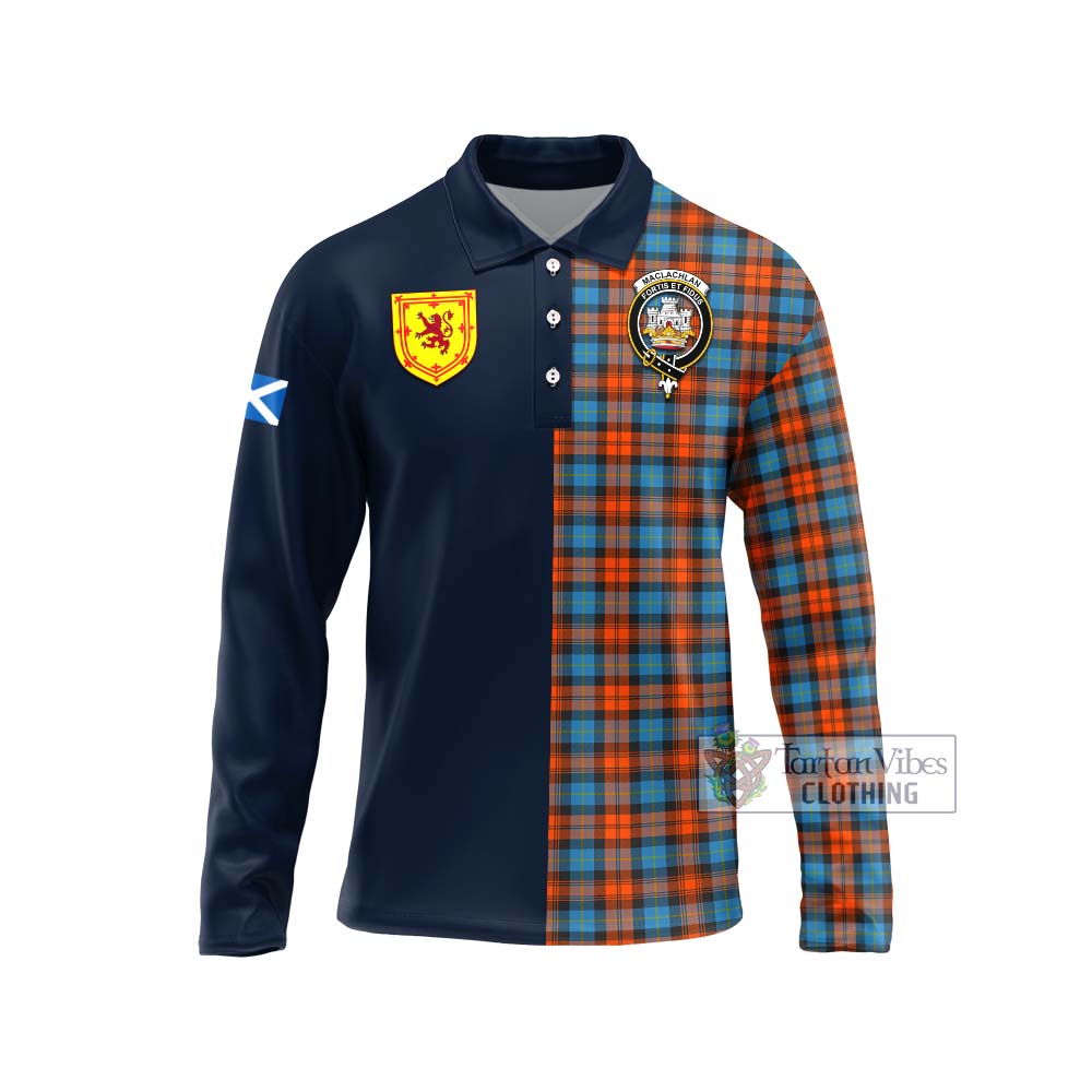 Tartan Vibes Clothing MacLachlan Ancient Tartan Long Sleeve Polo Shirt with Scottish Lion Royal Arm Half Style