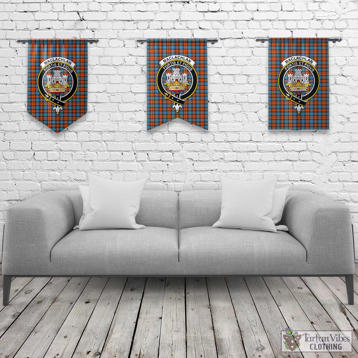 Tartan Vibes Clothing MacLachlan Ancient Tartan Gonfalon, Tartan Banner with Family Crest