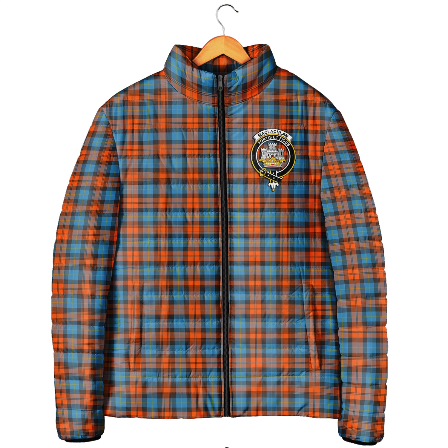 MacLachlan Ancient Tartan Padded Jacket with Family Crest Men's Padded Jacket - Tartan Vibes Clothing