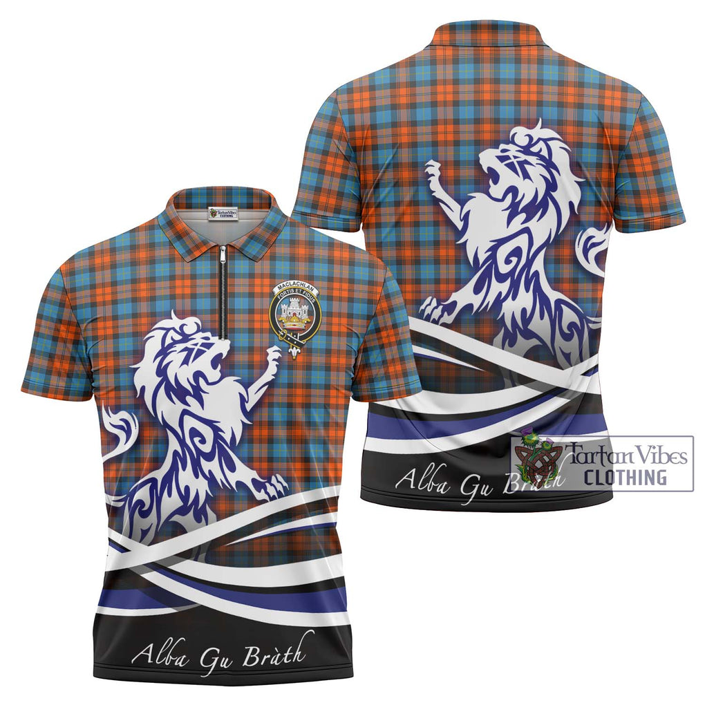 MacLachlan Ancient Tartan Zipper Polo Shirt with Alba Gu Brath Regal Lion Emblem Unisex - Tartanvibesclothing Shop