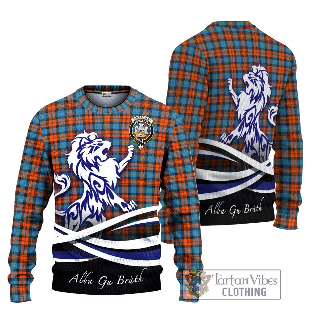 MacLachlan Ancient Tartan Knitted Sweater with Alba Gu Brath Regal Lion Emblem Unisex - Tartanvibesclothing Shop