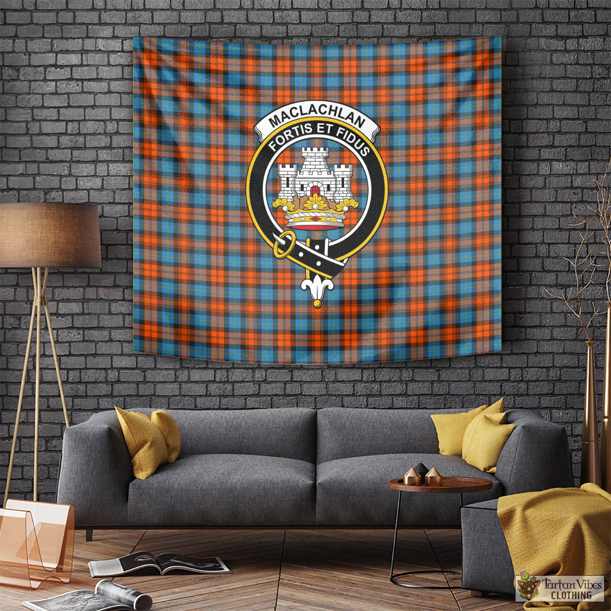 Tartan Vibes Clothing MacLachlan Ancient Tartan Tapestry Wall Hanging and Home Decor for Room with Family Crest