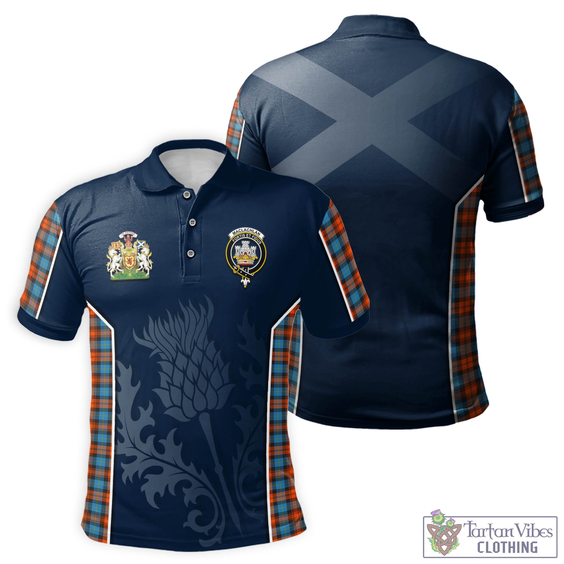 Tartan Vibes Clothing MacLachlan Ancient Tartan Men's Polo Shirt with Family Crest and Scottish Thistle Vibes Sport Style