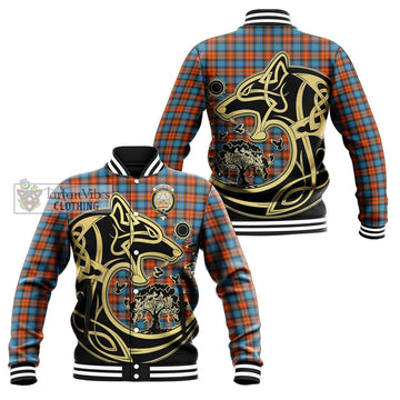 MacLachlan Ancient Tartan Baseball Jacket with Family Crest Celtic Wolf Style