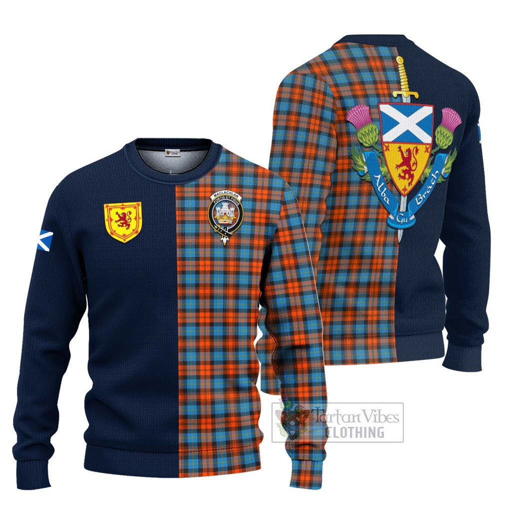 Tartan Vibes Clothing MacLachlan Ancient Tartan Knitted Sweater with Scottish Lion Royal Arm Half Style