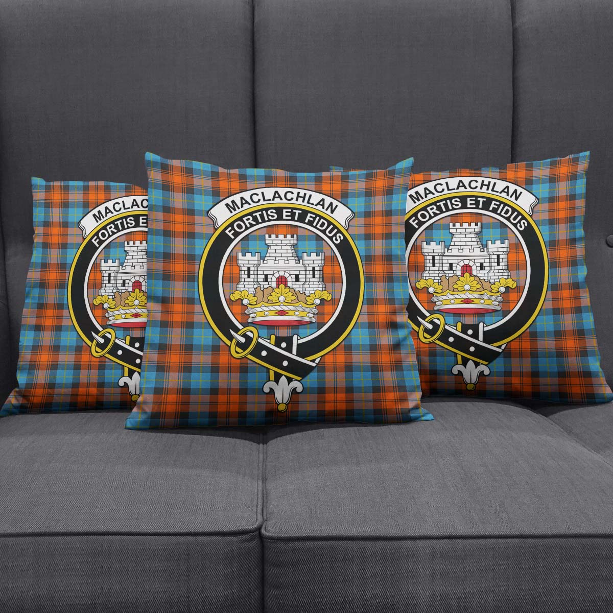 MacLachlan Ancient Tartan Pillow Cover with Family Crest Square Pillow Cover - Tartanvibesclothing