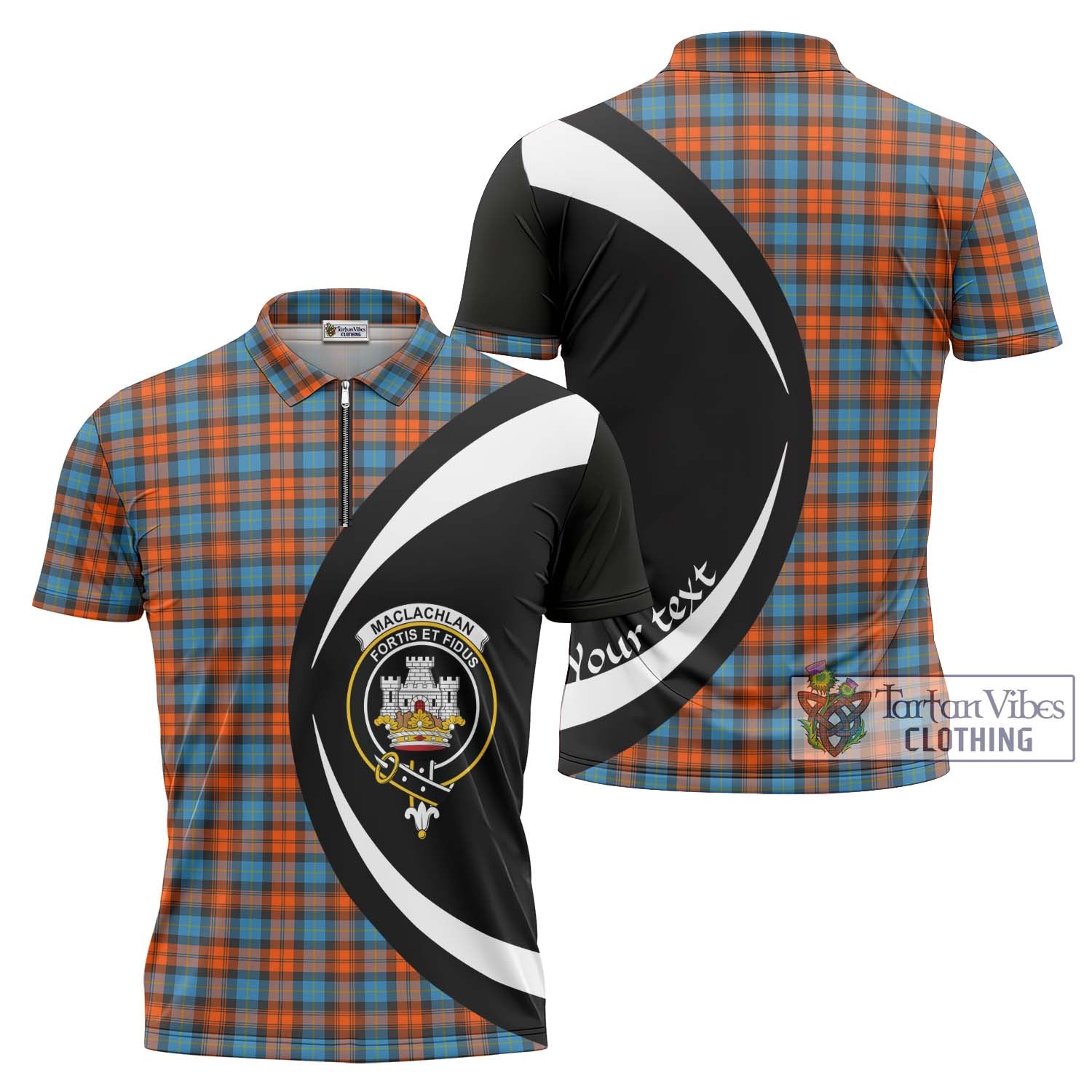 Tartan Vibes Clothing MacLachlan Ancient Tartan Zipper Polo Shirt with Family Crest Circle Style