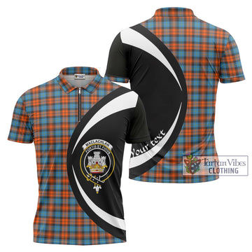 MacLachlan Ancient Tartan Zipper Polo Shirt with Family Crest Circle Style