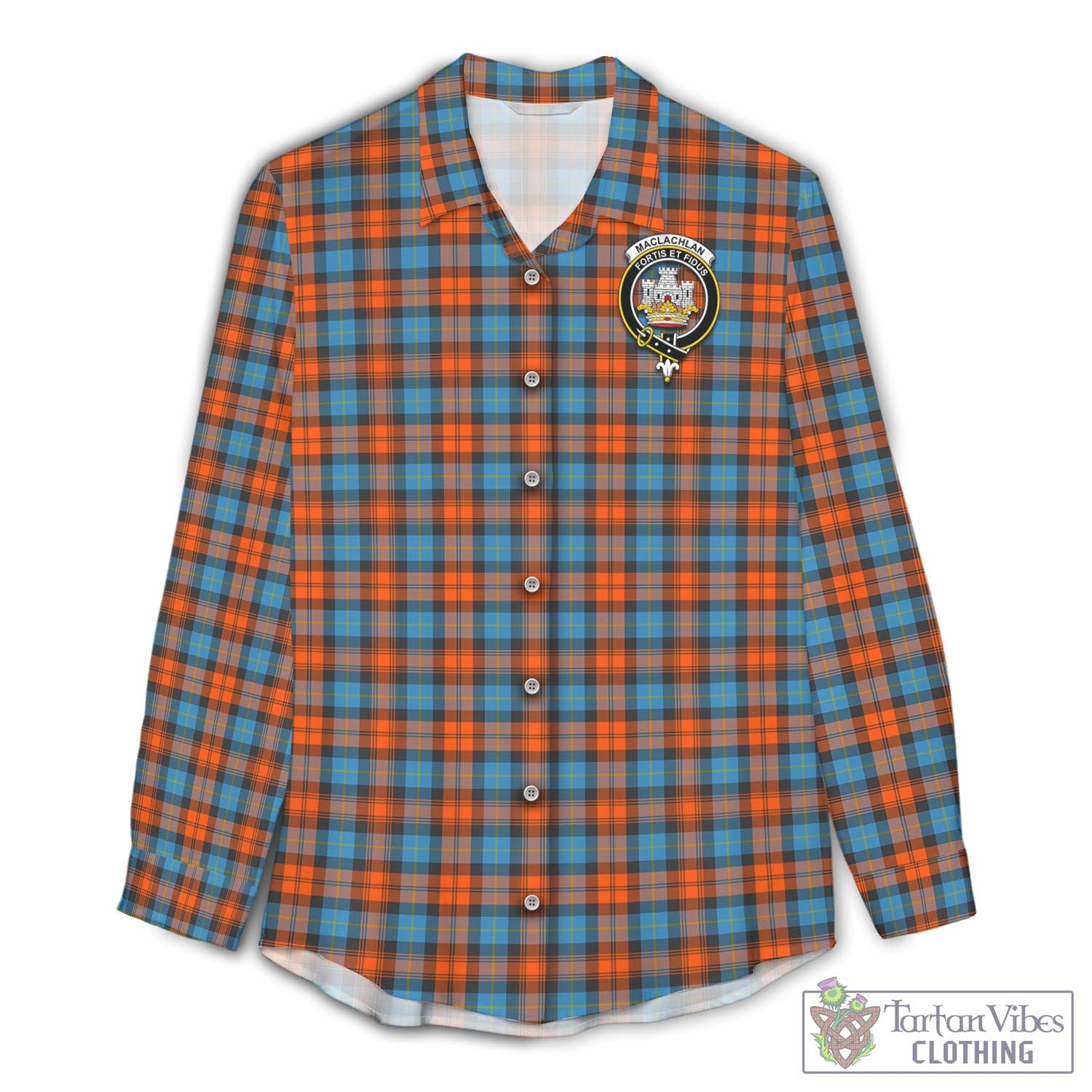 Tartan Vibes Clothing MacLachlan Ancient Tartan Womens Casual Shirt with Family Crest