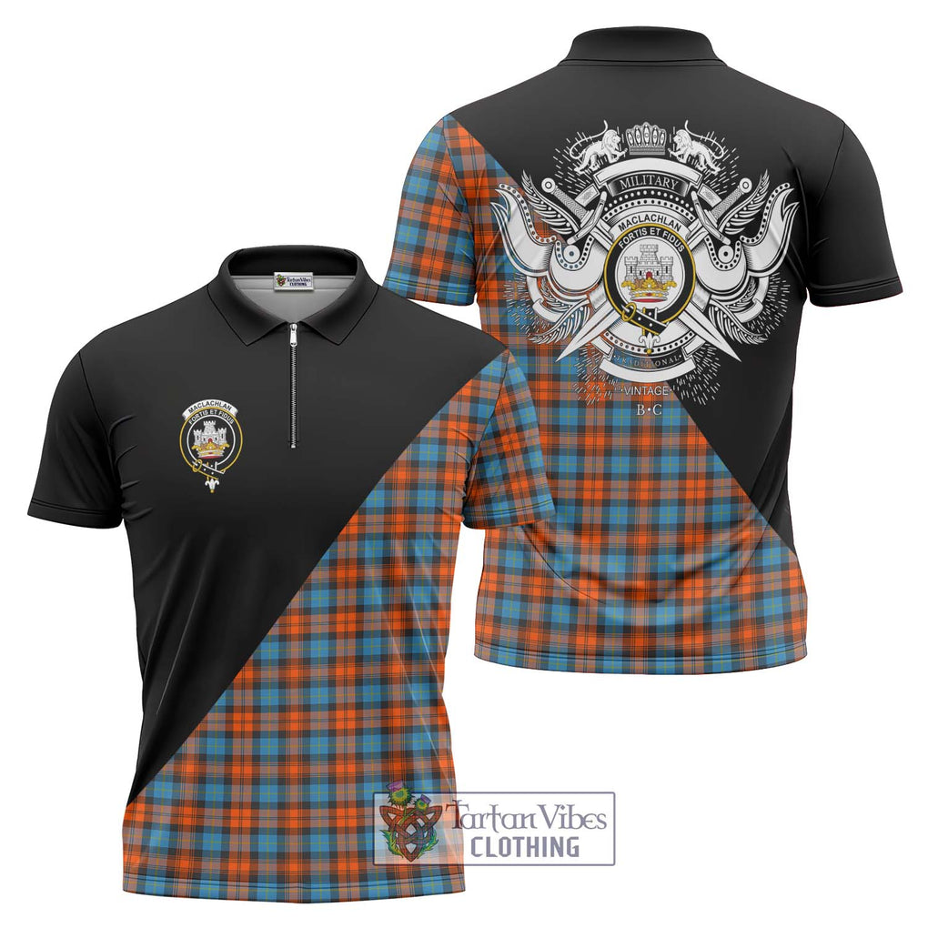 MacLachlan Ancient Tartan Zipper Polo Shirt with Family Crest and Military Logo Style Unisex - Tartanvibesclothing Shop