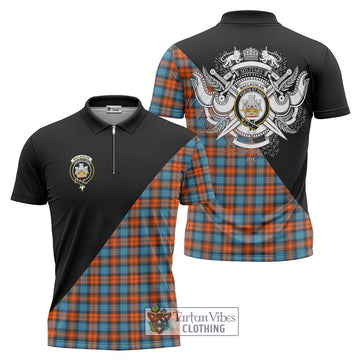 MacLachlan Ancient Tartan Zipper Polo Shirt with Family Crest and Military Logo Style