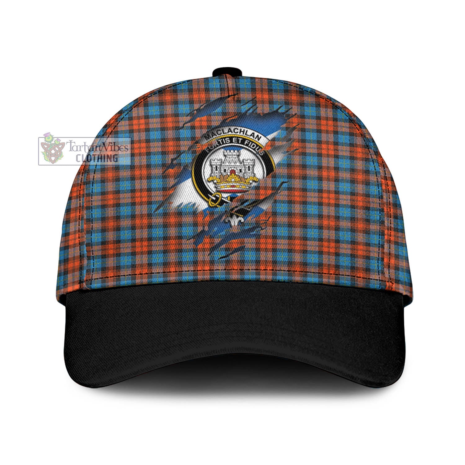 Tartan Vibes Clothing MacLachlan Ancient Tartan Classic Cap with Family Crest In Me Style