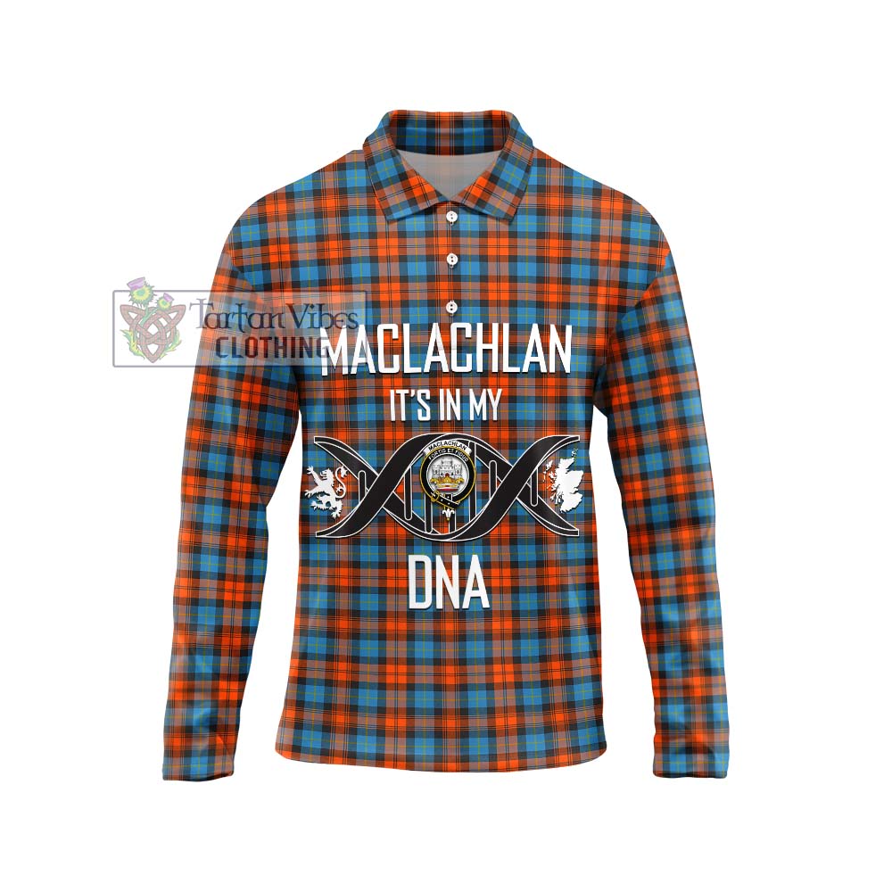 MacLachlan Ancient Tartan Long Sleeve Polo Shirt with Family Crest DNA In Me Style Unisex - Tartanvibesclothing Shop