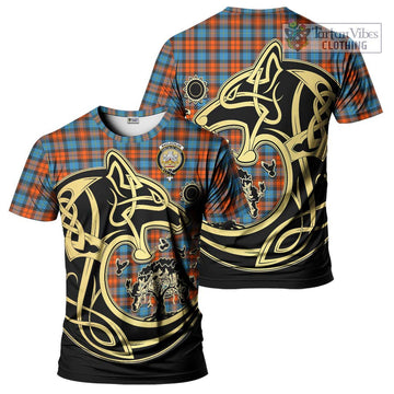 MacLachlan Ancient Tartan T-Shirt with Family Crest Celtic Wolf Style