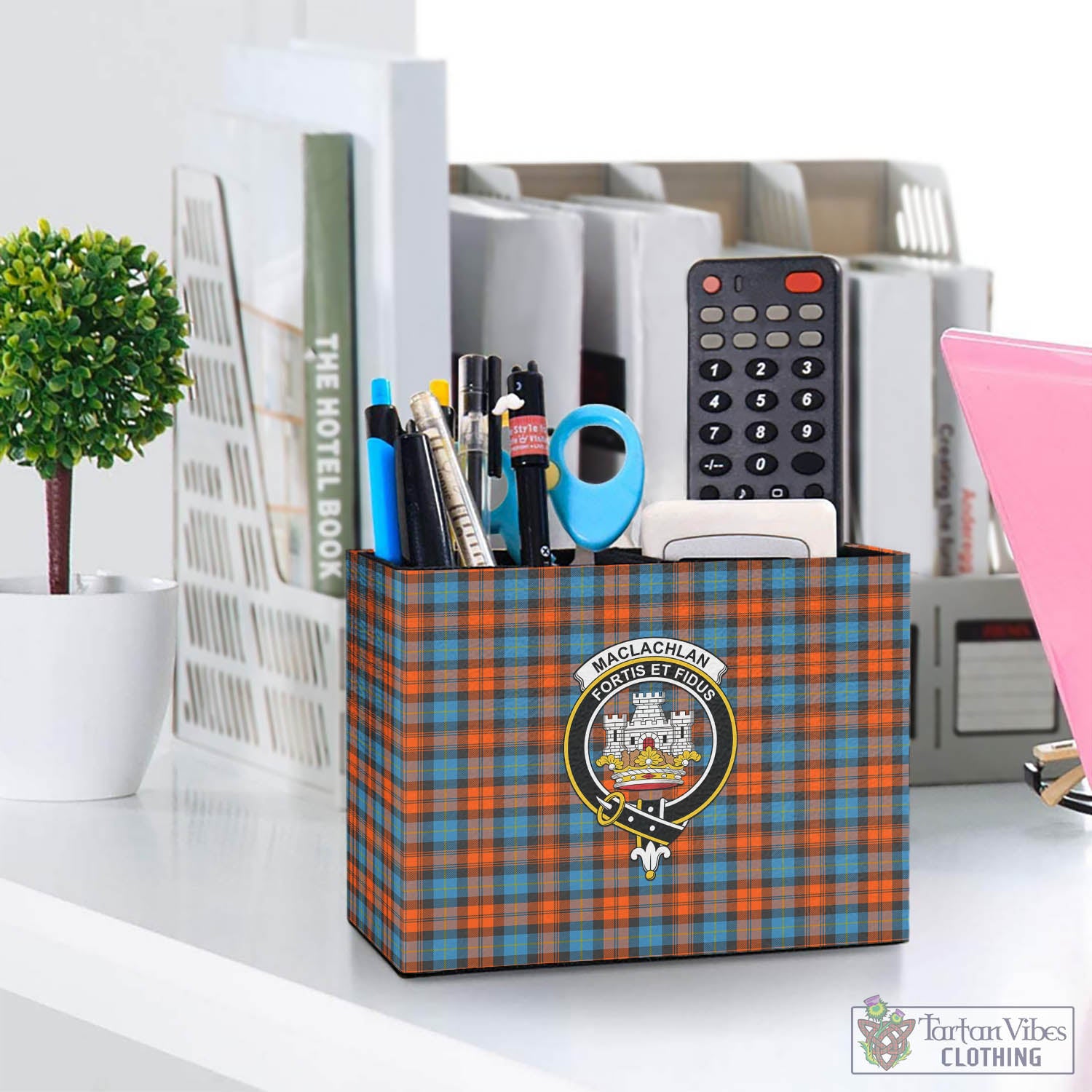 Tartan Vibes Clothing MacLachlan Ancient Tartan Pen Holder with Family Crest